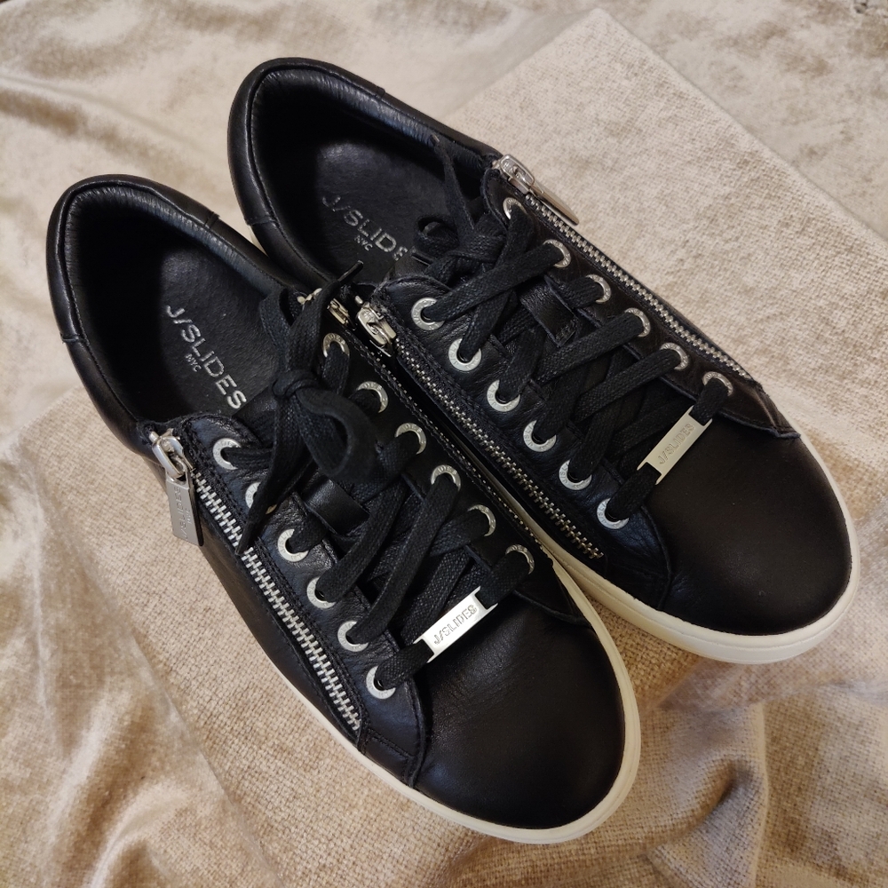 j/slides Harling Black Leather Hilton platform women's sneakers, Size 8 - Picture 16 of 16